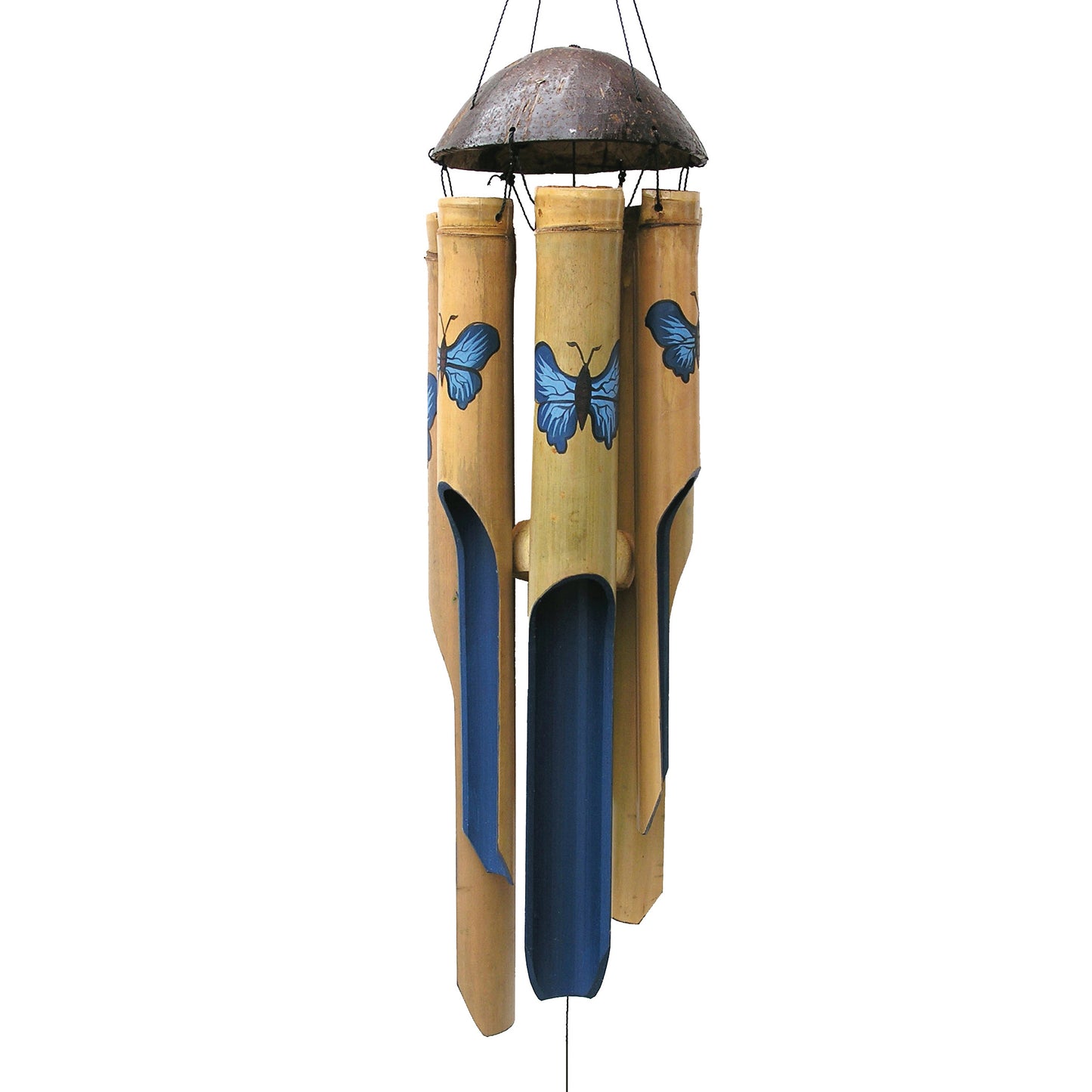 Simple Bamboo Wind Chime - Blue Butterfly Print