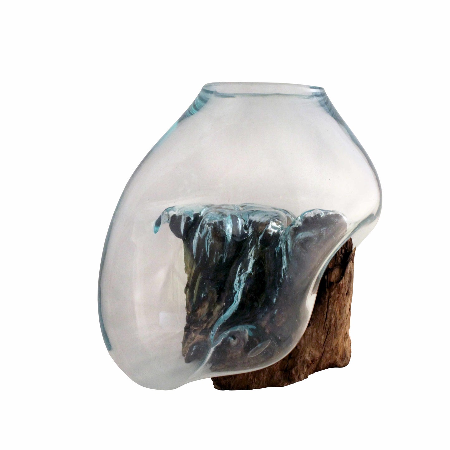 Extra Large Molten Glass Bowls on Gamal Wood Base