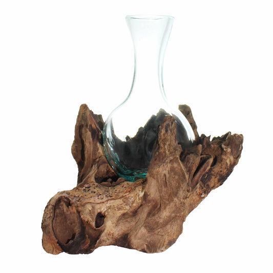 Hand Blown Glass Vase on Gamal Wood Base