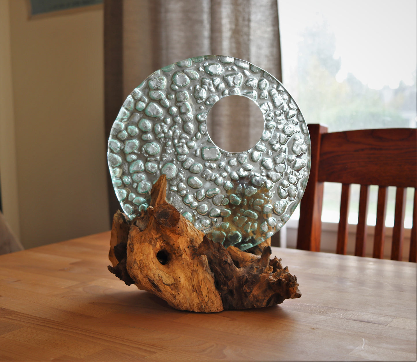 Decorative Glass Disk on Gamal Wood Base