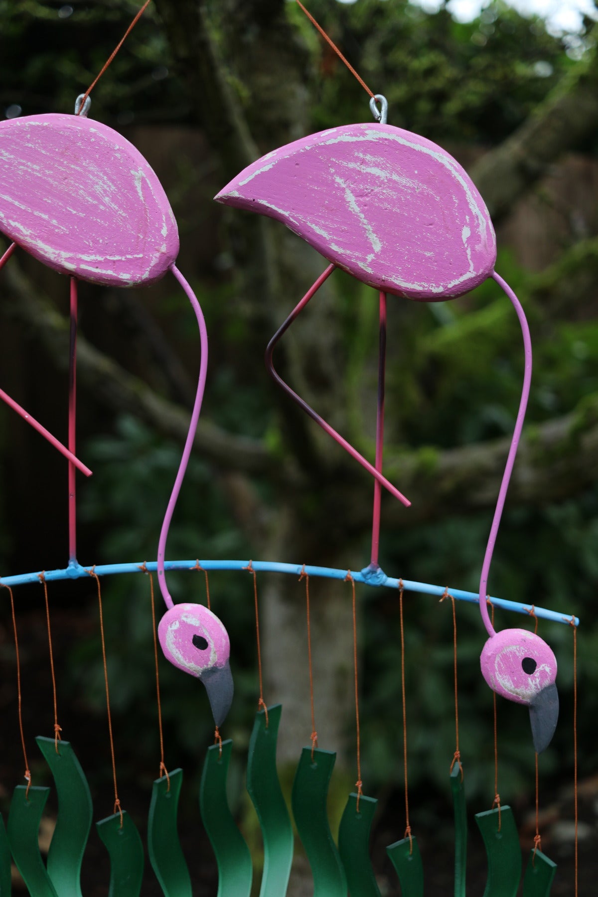 Double Pink Flamingo Tumbled Glass Wind Chime