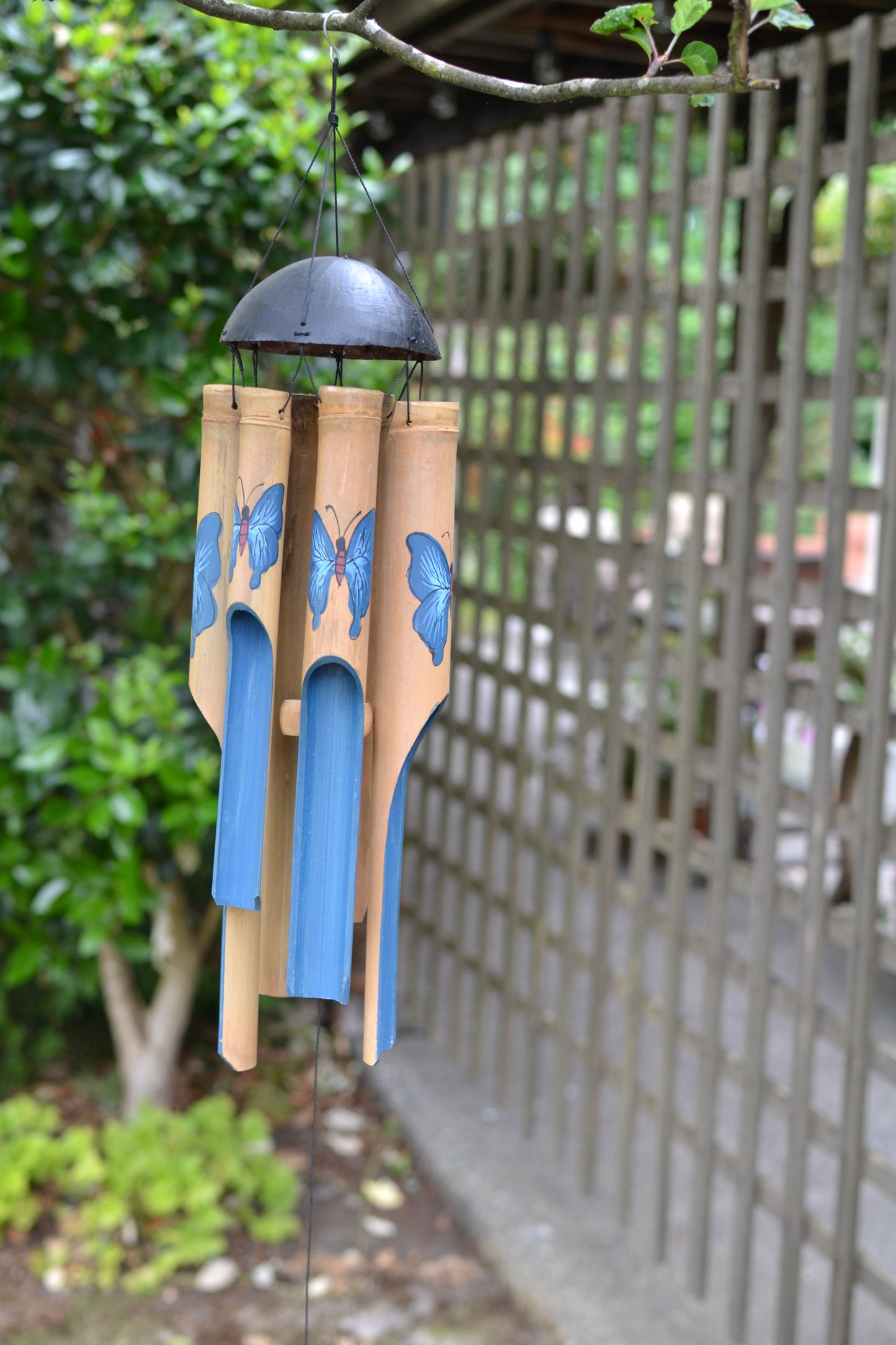 Simple Bamboo Wind Chime - Blue Butterfly Print