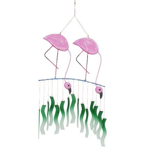 Double Pink Flamingo Tumbled Glass Wind Chime