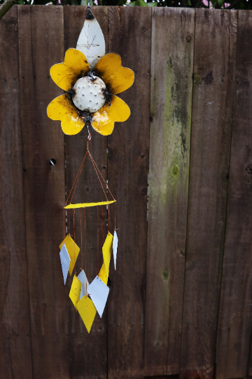 Yellow Daisy Upcycled Oil Drum Wind Chime