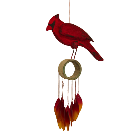 Wooden Cardinal Tumbled Glass Wind Chime