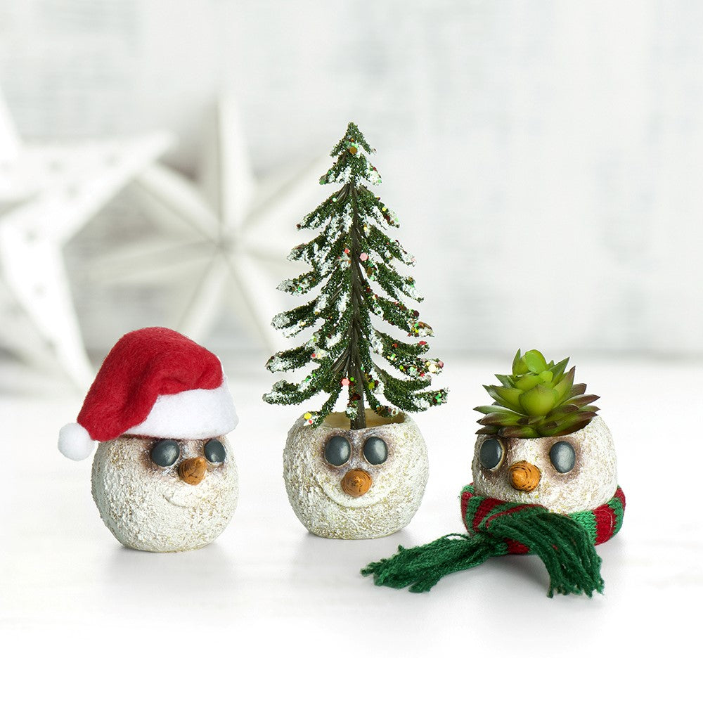 Mini Snowman Head Planters, Set of 3