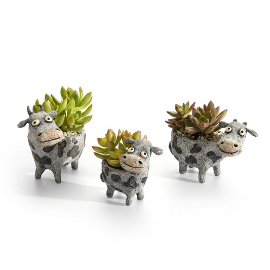 The Holstein Cow Family Planters, Set of 3