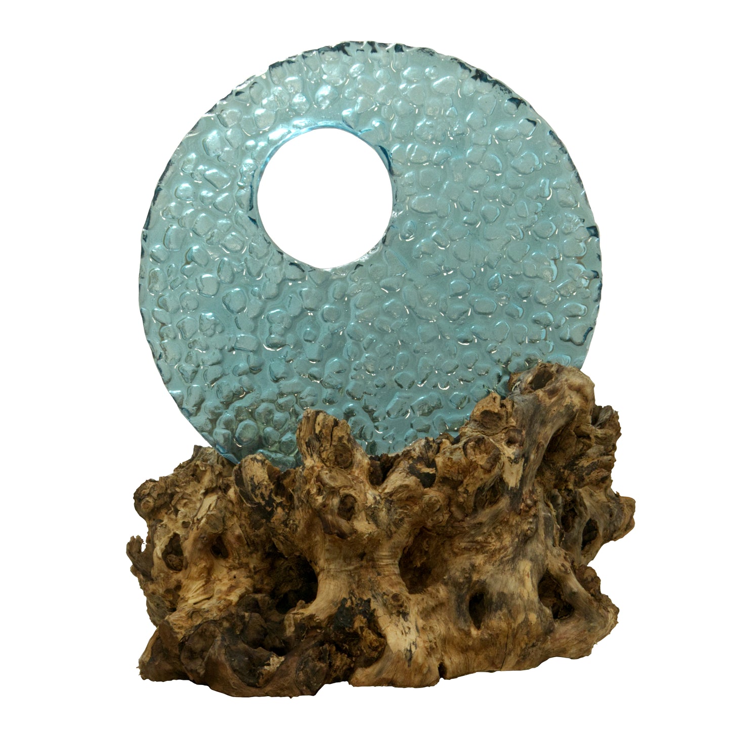 Decorative Glass Disk on Gamal Wood Base